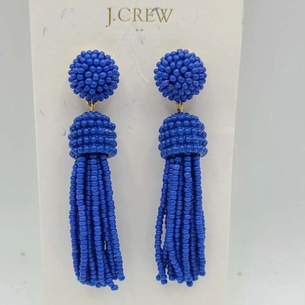 J Crew Factory Blue Beaded Tassel Earrings NWT!  NEW!